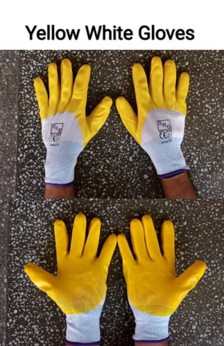 Full Fingered Yellow Leather Safety Gloves - Medium Size, Printed Pattern for Enhanced Grip and Durability
