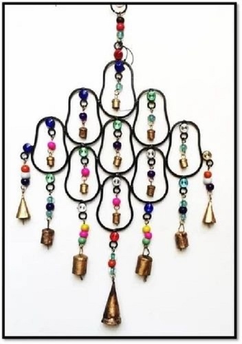 16 Inch Iron Wall Hanging - 16 Colour Coated Bells, 8 Inch Width, Multi-Coloured Design | Handmade Finish, Wall Decoration, Single Hook