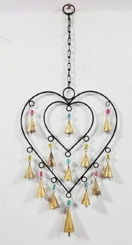 Heart Shape Iron Wall Hanging - 24 Inch Height, Black and Golden Color Coated Finish | Home Decoration with 1 Hook
