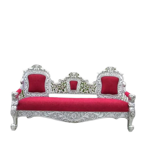 3 Seater Sofa - Premium Quality Mango Wood with Antique Carvings Modern Red Finish for Weddings & Events