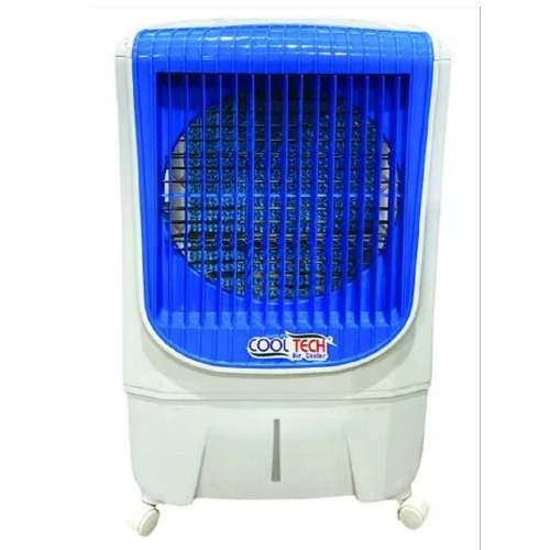 Desert Air Cooler - 65L Plastic, 45 ft Coverage, Black/White/Blue | Electric Power, Floor Standing, Manual Cleaning, Caster Wheels