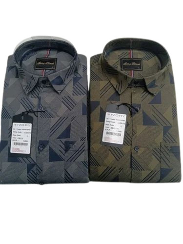 Casual Wear Printed Shirt - Poly-Cotton, Regular Fit , Lightweight and Breathable, Full Sleeves, Multicolor Print for All Seasons