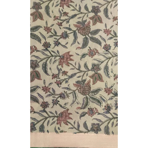 Cream Nizam Border Ajrakh Print Handloom Fabric - 210 GSM, 33 Inch Width | Washable Ajrakh Print Handloom Fabric for Garment Industry