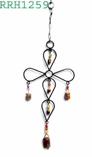 Cross Wind Chime - 13 Inch Black Iron, Corrosion Resistant, Lightweight & Washable, Modern Arts Decoration