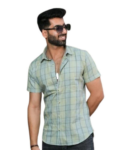 Cotton Casual Shirt - Lightweight Regular Fit | Light Green, Breathable, Short Sleeves, Button Down, Summer Style