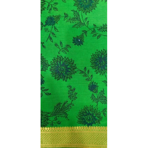 Ajrakh Print Handloom Fabric - 260 GSM, 38 Inch Width, Green Color | Nizam Border Washable Apparel Fabric