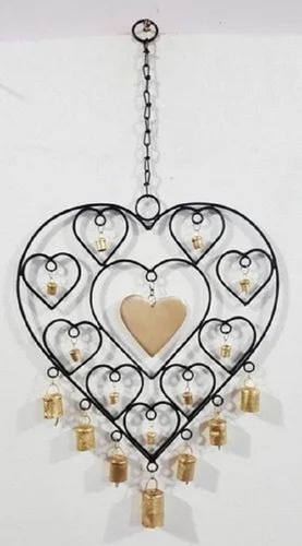 Heart Shape Iron Wall Hanging - 20 Inch Height, Multicolour Finish | 1 Hook for Home Decoration