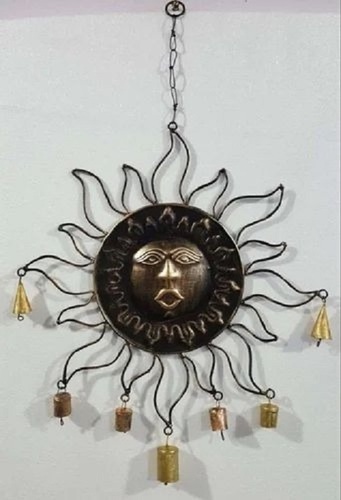 Iron Wall Hanging - 20 Inch Sun Face Design, Black Color Coated Finish, Modern Home Decoration with 1 Hook