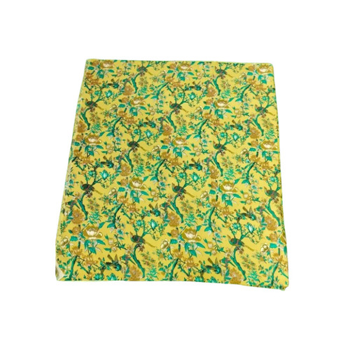 Kalamkari Silk Fabric - 100% Silk, 34 Inch Width, Light Yellow Color | Printed Pattern, Machine Washable, 230 GSM For All Seasons