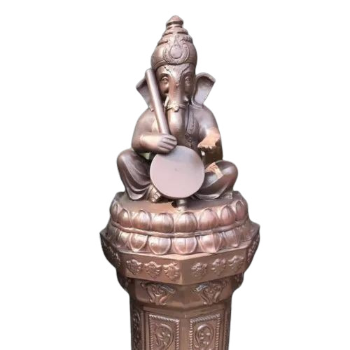 Lord Ganesh Statue - Fiber Material, 2 ft Size, Brown Color | Premium Quality, Eco-Friendly Gold Finish, Religious Decoration for Weddings and Events