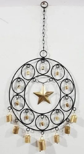 Metal Wind Chime - 18 Inch Height, 14 Inch Diameter | Durable Iron, Black And Golden Color, Modern Indian Design, Plated Finish, Lightweight Home Decoration