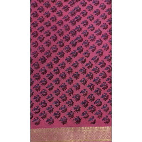 Ajrakh Print Handloom Fabric - 180 GSM, 38 Inch Width, Pink Color with Nizam Border Design - Washable Woven Fabric for Garment Industry