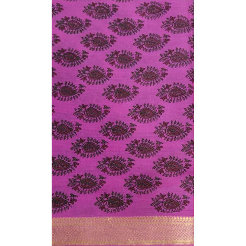 Purple Nizam Border Ajrakh Print Handloom Fabric - Feature: Washable