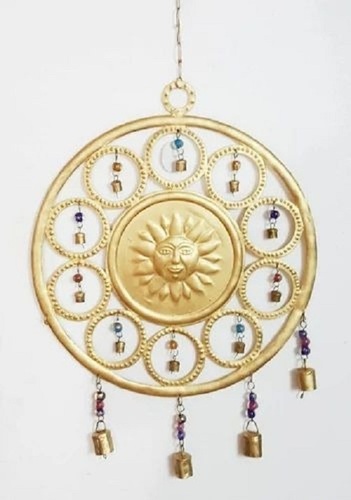 Sun Shape Iron Wall Hanging - 16 Inch, Multicolour Design with 14 Bells and 1 Hook | Elegant Home Decoration, Colour Coated Finish