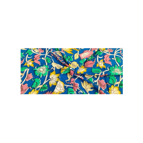 Kalamkari Silk Fabric - 180 GSM Royal Blue Floral Print Design Machine Washable 100% Silk Material 32 Inch Width Suitable for All Seasons