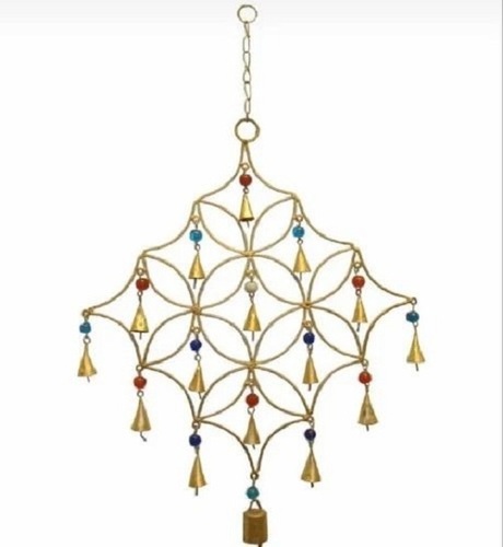 Square Bell Wall Hanging - 16 Inch Height, 12 Inch Width | Multicolour, Iron Material, Colour Coated Finish