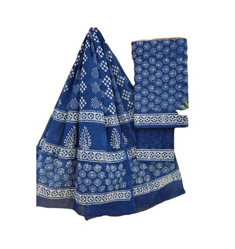 Unstitched Salwar Suit Fabric - Cotton, 43-44 Inches Wide, Blue & White Printed | Breathable, Washable, Quick Dry, Anti Wrinkle