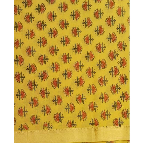 Yellow Nizam Border Ajrakh Print Handloom Fabric