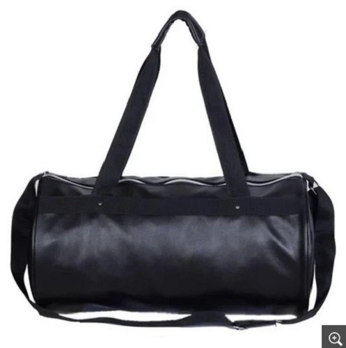 Black Leather Gym Bag - Spacious & Lightweight Design | Zipper Closure, Various Sizes Available, Plain Black Finish