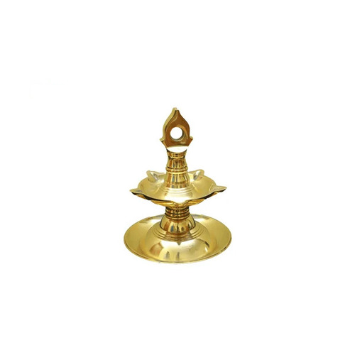 Brass Diya - 3.5 Inch Round Antique Pooja Lamp, Polished Golden Finish, Durable and Washable Metal Design, Traditional Hindu Religious Theme