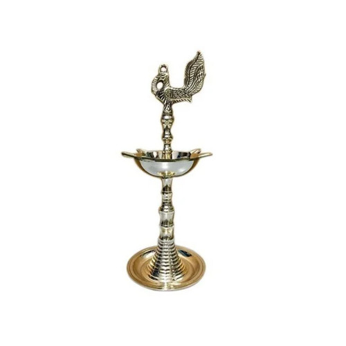 Brass Peacock Diya - 1.2 Feet Temple Size, Polished Finish, Golden Color | Durable, Washable Metal, Indian Religious Theme