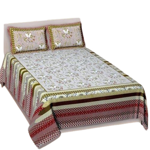 Designer Cotton Double Bedsheet - 100% Pure Cotton, Double Size, Multi Colored Floral Print | 1 Bedsheet & 2 Pillow Covers, Soft Knitted Texture