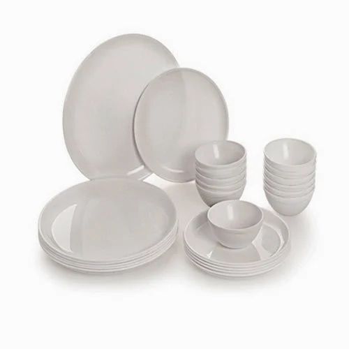 Dinnerware Set - Lightweight Acrylic, Standard Size, White Color | Portable Bowl & Plates, Water-Resistant, Easy Care