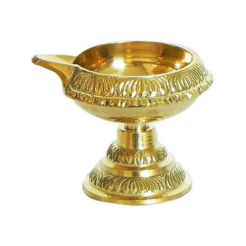 Antique Brass Pooja Diya - 3.2 Inch Round Shape, Polished Finish | Durable, Washable, Religious Hindu Decor