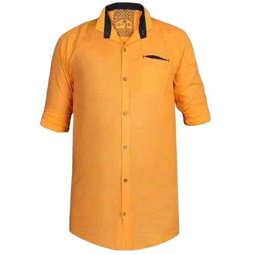 Mens Casual Shirts - Cotton, Regular Fit, Customized Sizes S-XL, Orange Color | Lightweight, Breathable, Full Sleeves, Button Down Collar, Suitable for Summer and Winter