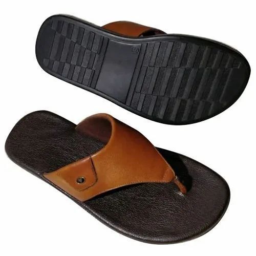 Mens Leather Slippers - Color: Brown