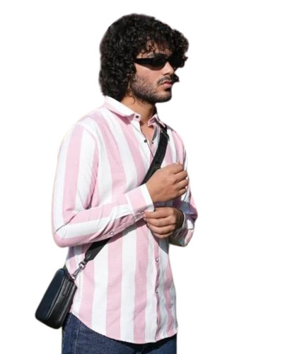 Mens Linen Shirts - 100 GSM Regular Fit | Light Weight Breathable Full Sleeves Striped Pattern Button Down Collar Suitable for Summer and Winter Available in S M L XL Sizes