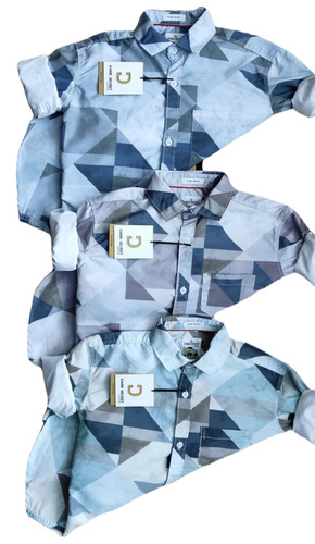Printed Kids Shirts - Lightweight Cotton Regular Fit | Breathable Full Sleeves Button Down Collar 100% Washable Available in Blue for Ages 8-12