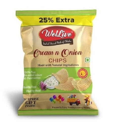Wellive Cream And Onion Fried Snack - 15 g Packet, 100% Pure Potato, Crunchy And Tasty, No Preservatives, 12 Months Shelf Life