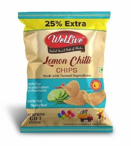 Wellive Lemon Chilli Chips - 15 g Packaged Fried Snack | Crunchy, Tasty, Salty, 12-Month Shelf Life