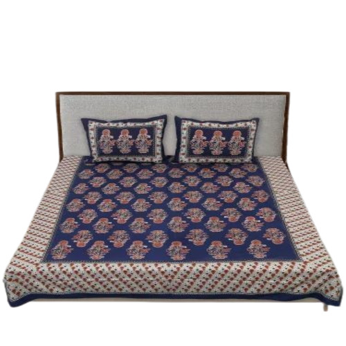 Cotton Double Bed Sheets - 89x104 Inch Floral Print in Blue | Premium Quality Breathable Includes 1 Bed Sheet & 2 Pillow Covers