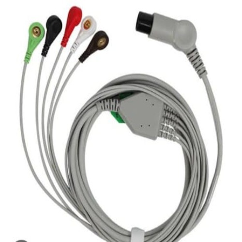 5 Lead ECG Cable - Non-Sterile, Single-Patient Use, PVC Material | Grey Color, Suitable for Hospital and Clinic Use, Electric Power Source