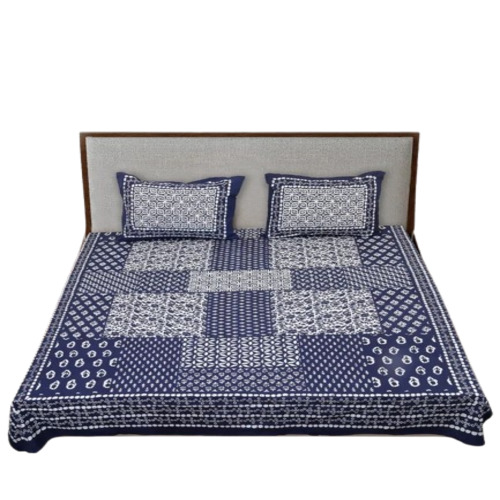 Blue Cotton Double Bed Sheets - Premium Jaipuri Cotton, 108 Inch Length, Floral Print Design | Breathable, Multicolor, Includes 18x27 Inch Pillow Covers
