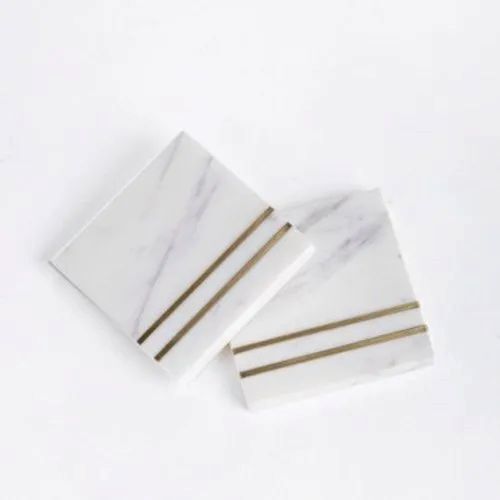 Brass Inlay Marble Coaster Set