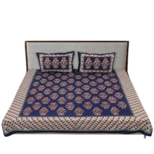 Cotton Printed Double Bed Sheet - Premium Quality, 89x104 Inch Blue Floral Design | 100% Cotton, Includes 2 Matching Pillow Covers, Breathable Fabric