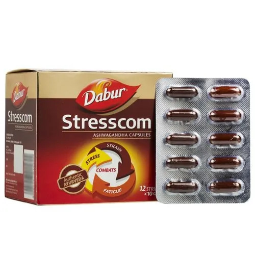 Dabur Stresscom Ashwagandha Capsules - Ayurvedic Medicine, Prescription Required | Dosage As Per Guidelines, Soft Gel Capsules