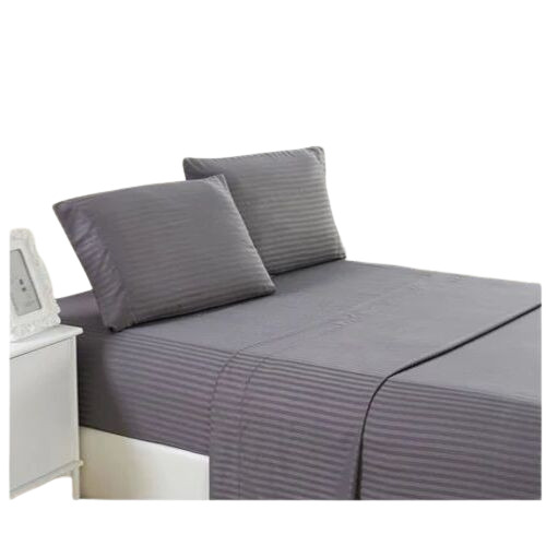 Grey Stripe Bed Sheet - 100% Cotton, Full Size, Grey Color | Washable, Plain Dyed Pattern, Daily Use, Optimal Quality, Single Bed Sheet Set