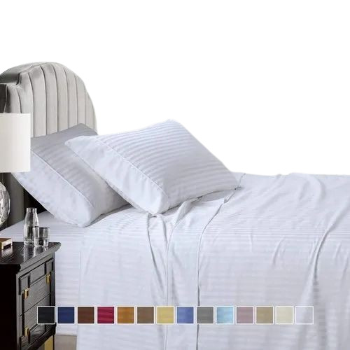 Hotel Linen Bed Sheets - 100% Cotton, Full Size, Plain White Color | Quick Dry Feature, Set Includes 1 Bedsheet with 2 Pillow Covers