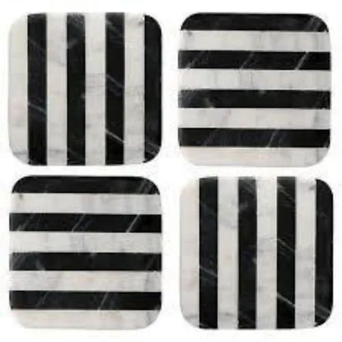 White Black Marble Coaster Set