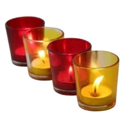 Yellow Red Glass Candle Holder Set - Finishing: Polishing