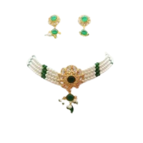 Beaded Necklace Set - Brass, Adjustable Size | Rajputi Chik Pattern, Laker Plating, Perfect for Weddings and Anniversaries
