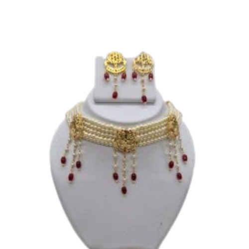 Artificial Rajwada Chik Necklace Set - Brass Material, Free Size, Golden Color, Beaded Necklace Design | Fashion & Costume Jewelry for Women, Royal Looking Occasion