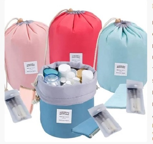 Barrel Shaped Polyester Cosmetic Bag