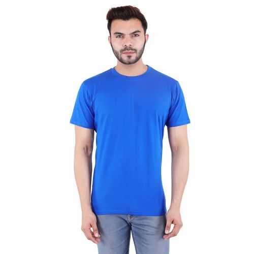 Blue Cotton T-Shirt - 150 GSM Lightweight and Breathable | Regular Fit Short Sleeves O-Neck Plain Pattern for Men Available in Sizes S M L XL