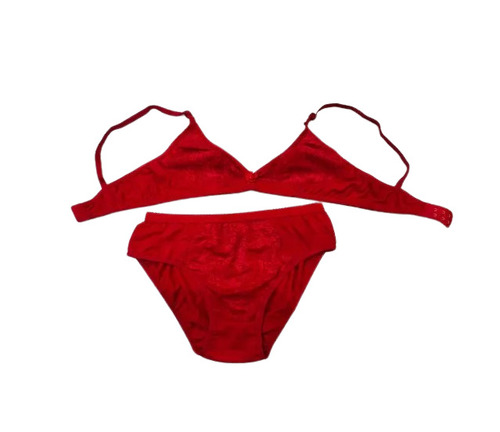 Bra & Panty Set - Cotton Blend, Sizes 28-42, Red Color | Skin-Friendly, Breathable, Fade & Wrinkle Resistant, Mid-Rise Bikini, Plunge Neck Design