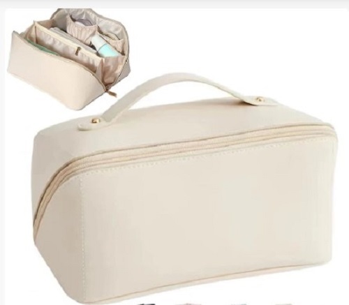 Cosmetic White Leather Bag